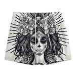 Black And White Calavera Girl Print Mesh Shorts