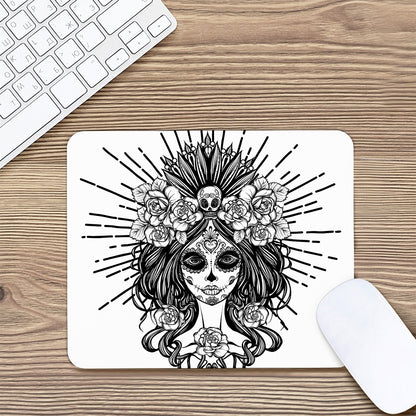 Black And White Calavera Girl Print Mouse Pad