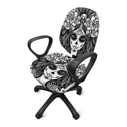 Black And White Calavera Girl Print Office Chair Cover