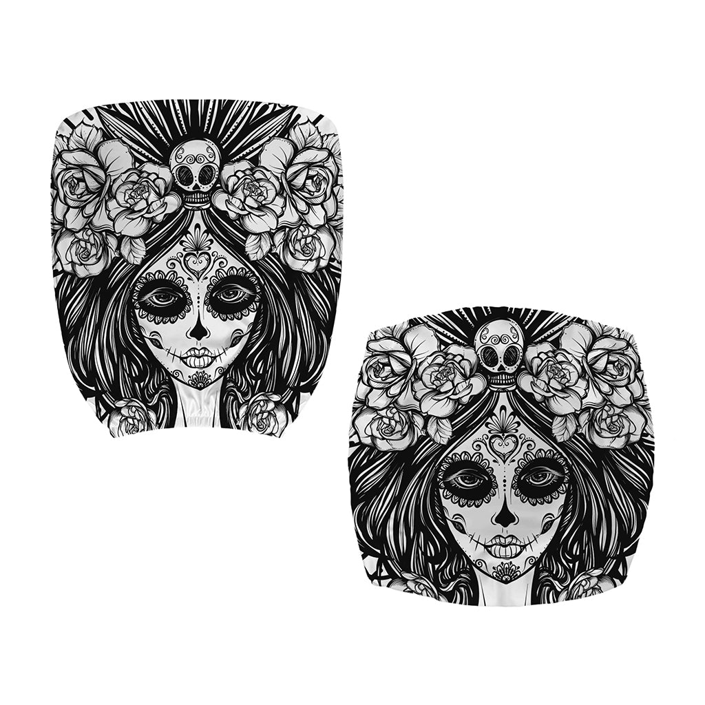 Black And White Calavera Girl Print Office Chair Cover