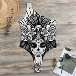 Black And White Calavera Girl Print One Shoulder Bodysuit