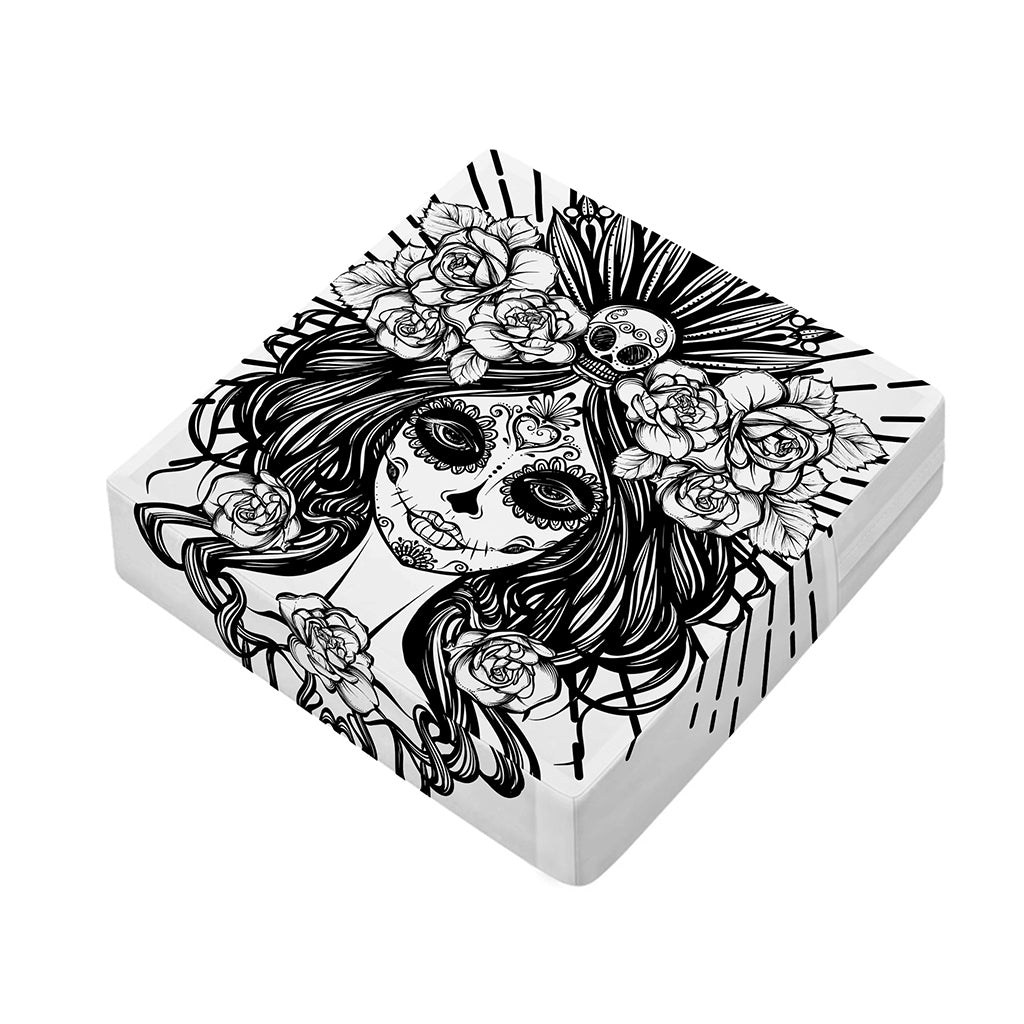 Black And White Calavera Girl Print Outdoor Seat Cushion Cover