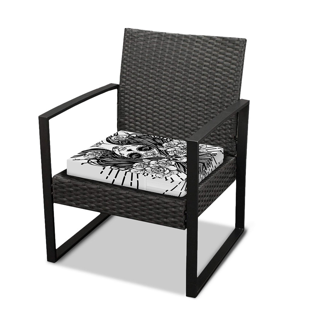 Black And White Calavera Girl Print Outdoor Seat Cushion Cover