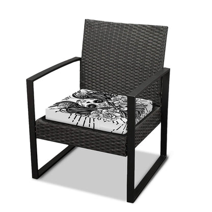 Black And White Calavera Girl Print Outdoor Seat Cushion Cover