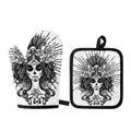 Black And White Calavera Girl Print Oven Mitt And Pot Holder Set