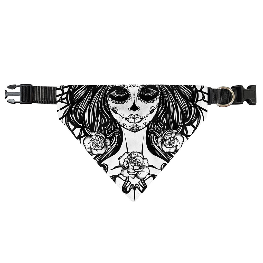 Black And White Calavera Girl Print Over The Collar Dog Bandana