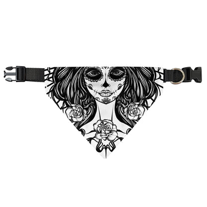 Black And White Calavera Girl Print Over The Collar Dog Bandana