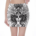 Black And White Calavera Girl Print Pencil Mini Skirt