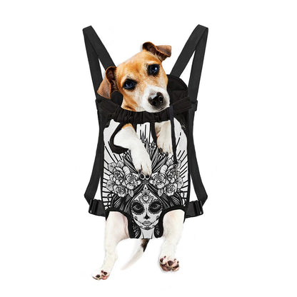 Black And White Calavera Girl Print Pet Carrier Backpack