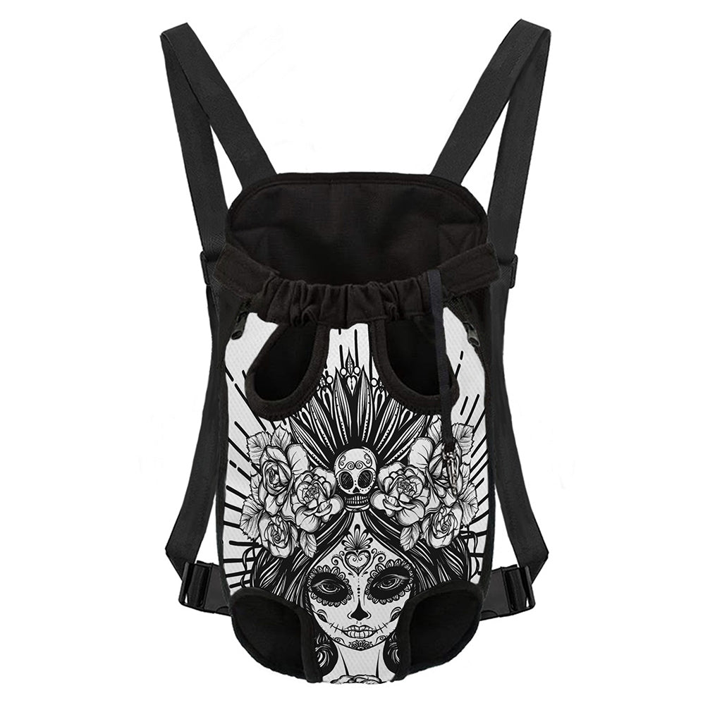 Black And White Calavera Girl Print Pet Carrier Backpack
