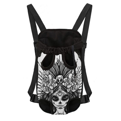 Black And White Calavera Girl Print Pet Carrier Backpack