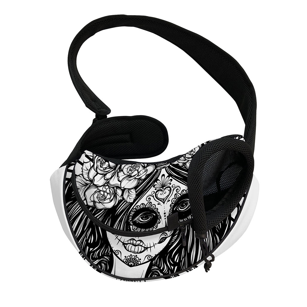 Black And White Calavera Girl Print Pet Sling Carrier