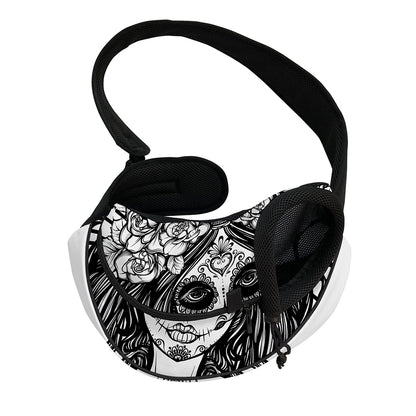Black And White Calavera Girl Print Pet Sling Carrier