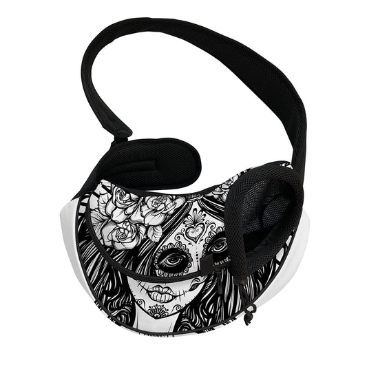 Black And White Calavera Girl Print Pet Sling Carrier