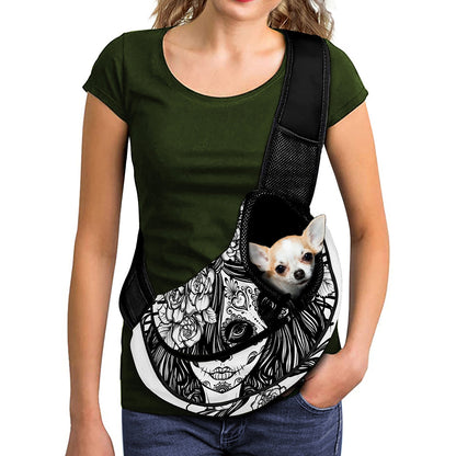 Black And White Calavera Girl Print Pet Sling Carrier