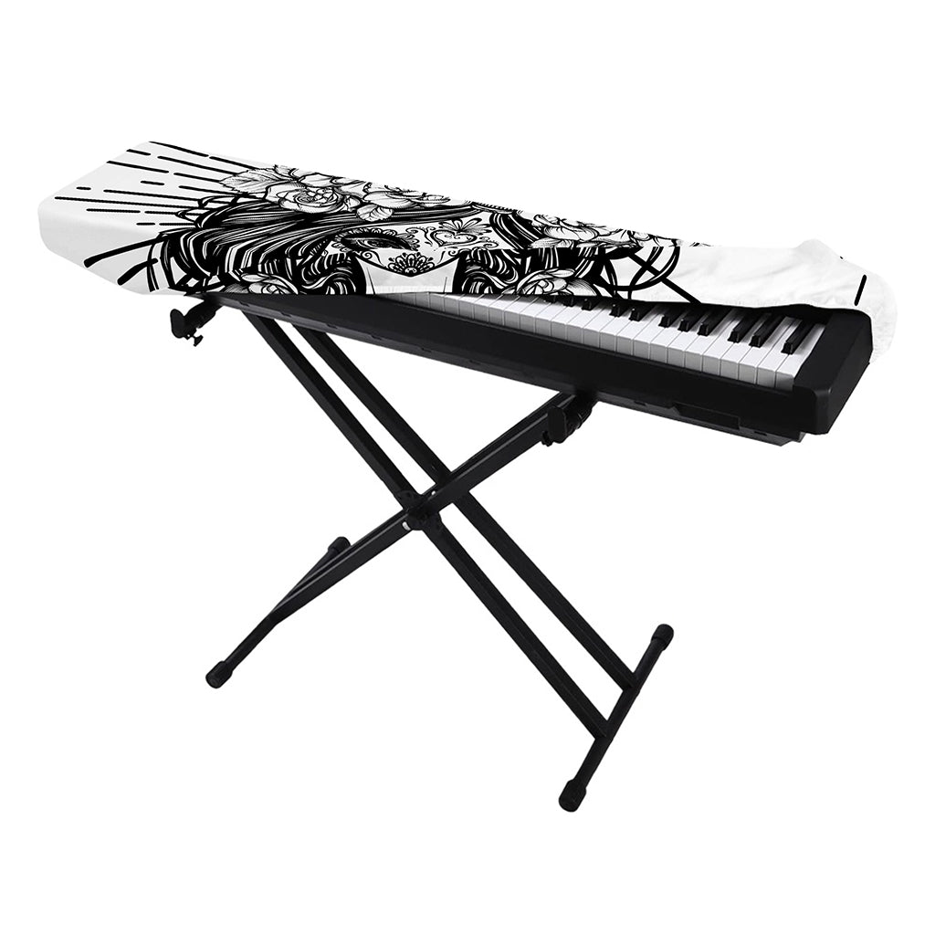 Black And White Calavera Girl Print Piano Keyboard Cover
