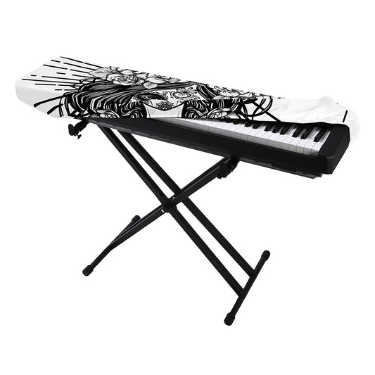Black And White Calavera Girl Print Piano Keyboard Cover