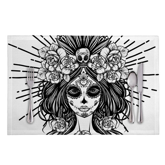 Black And White Calavera Girl Print Placemat