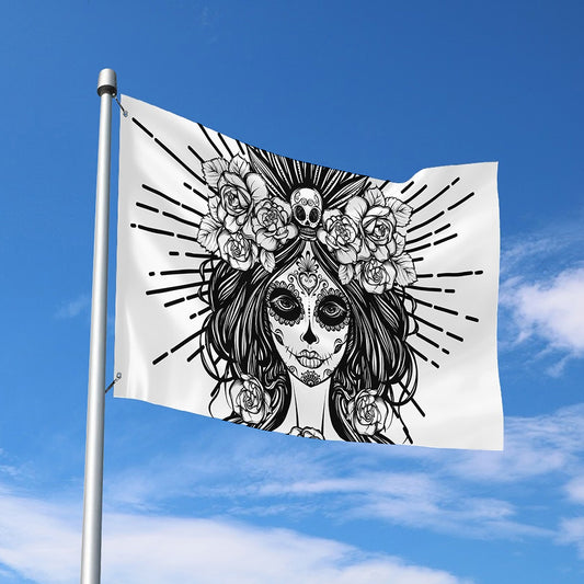 Black And White Calavera Girl Print Polyester Flag