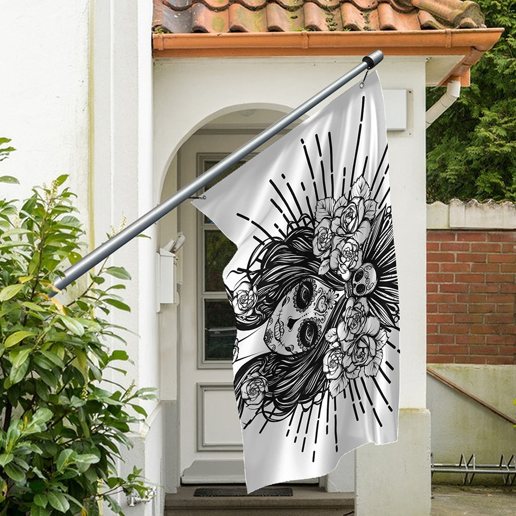 Black And White Calavera Girl Print Polyester Flag