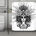 Black And White Calavera Girl Print Polyester Shower Curtain