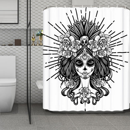 Black And White Calavera Girl Print Polyester Shower Curtain