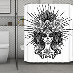 Black And White Calavera Girl Print Polyester Shower Curtain