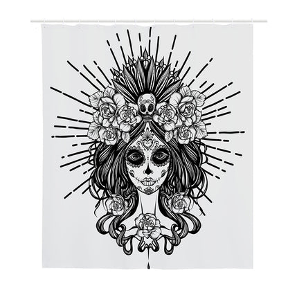 Black And White Calavera Girl Print Polyester Shower Curtain