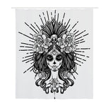 Black And White Calavera Girl Print Polyester Shower Curtain