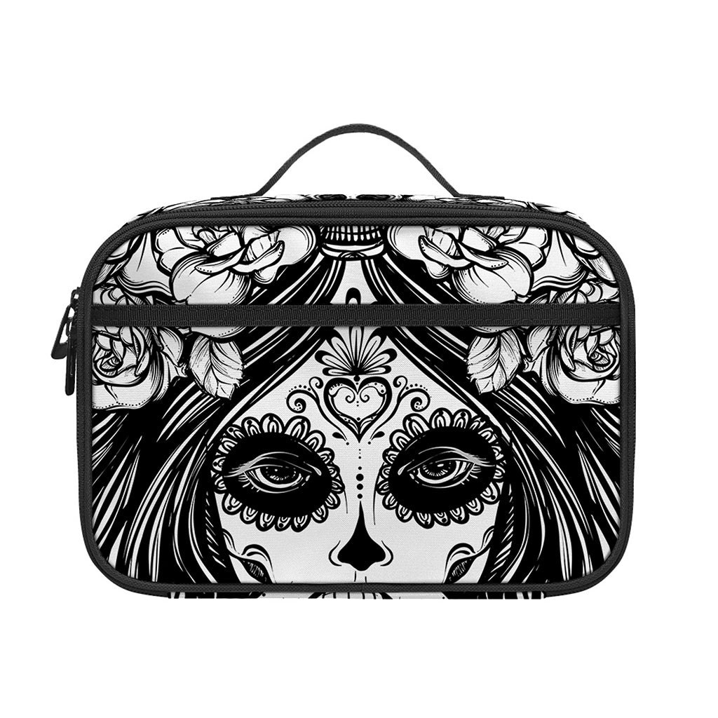 Black And White Calavera Girl Print Portable Lunch Bag