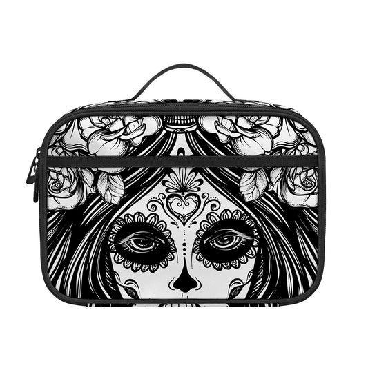 Black And White Calavera Girl Print Portable Lunch Bag