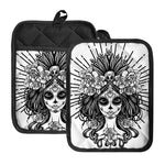 Black And White Calavera Girl Print Pot Holders With Pocket