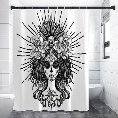 Black And White Calavera Girl Print Premium Shower Curtain