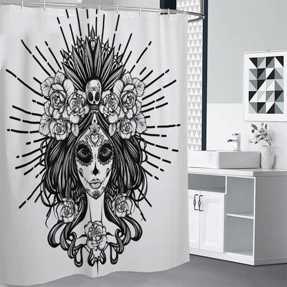 Black And White Calavera Girl Print Premium Shower Curtain