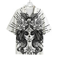 Black And White Calavera Girl Print Rayon Hawaiian Shirt