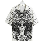 Black And White Calavera Girl Print Rayon Hawaiian Shirt