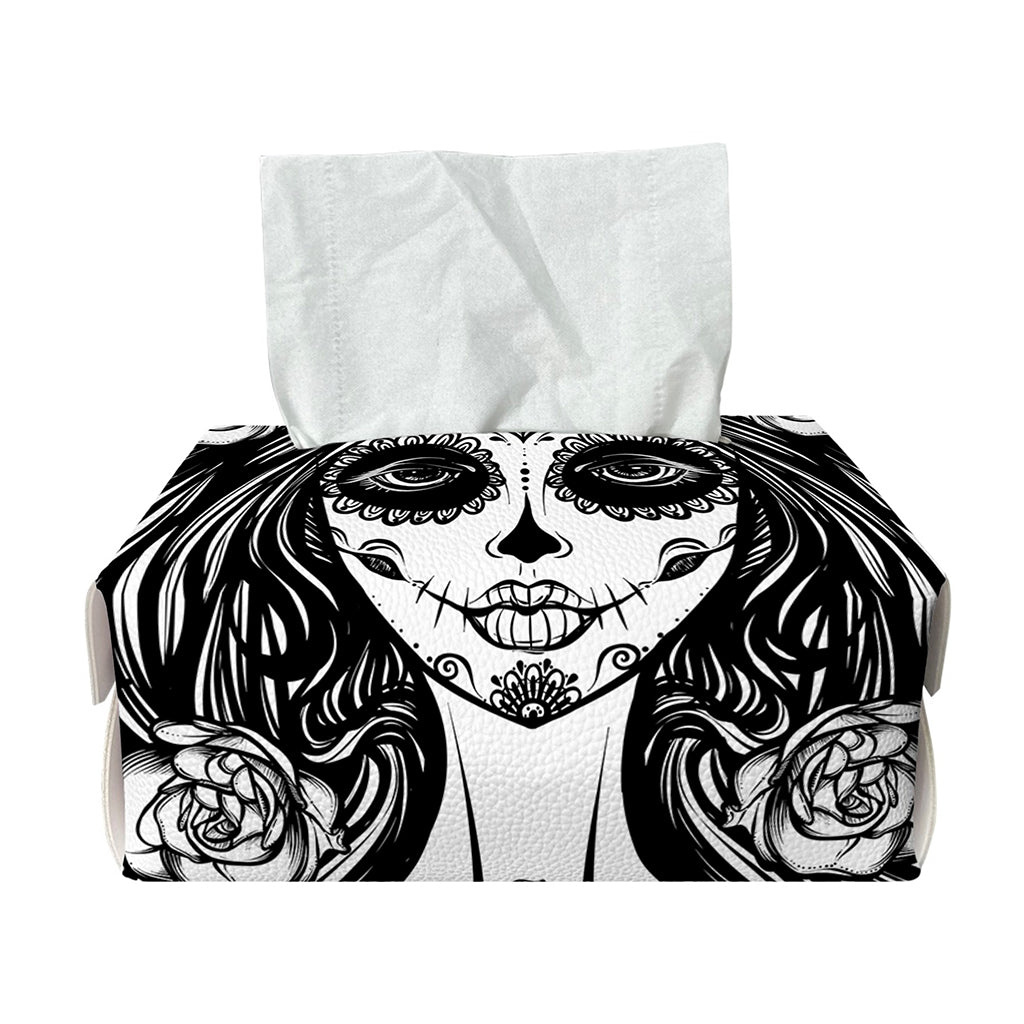 Black And White Calavera Girl Print Rectangle Tissue Box Cover