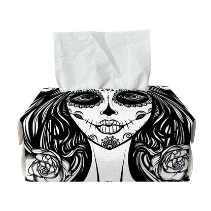 Black And White Calavera Girl Print Rectangle Tissue Box Cover