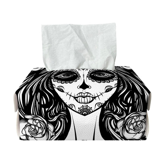 Black And White Calavera Girl Print Rectangle Tissue Box Cover