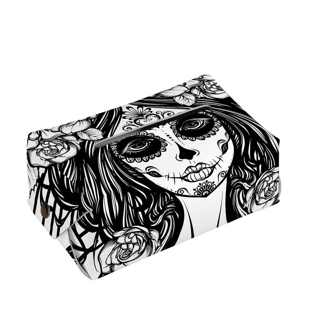 Black And White Calavera Girl Print Rectangle Tissue Box Cover