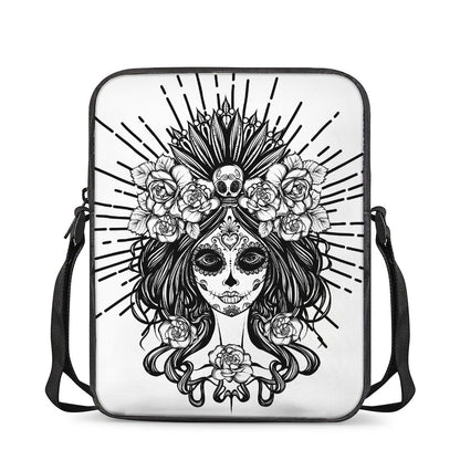 Black And White Calavera Girl Print Rectangular Crossbody Bag