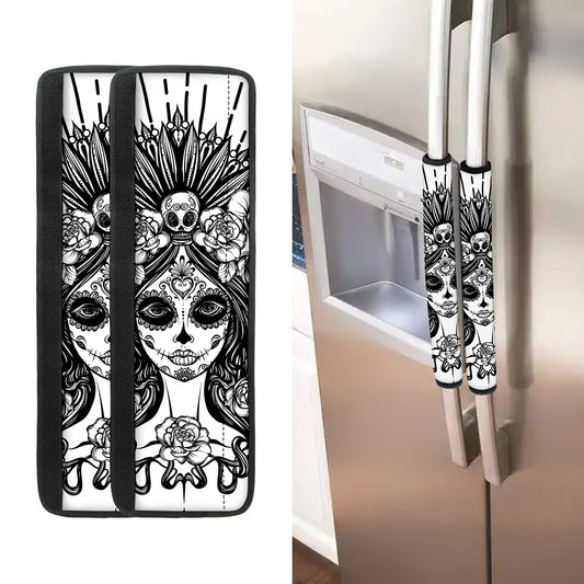 Black And White Calavera Girl Print Refrigerator Handle Covers