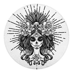 Black And White Calavera Girl Print Round Blanket