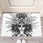 Black And White Calavera Girl Print Rubber Doormat