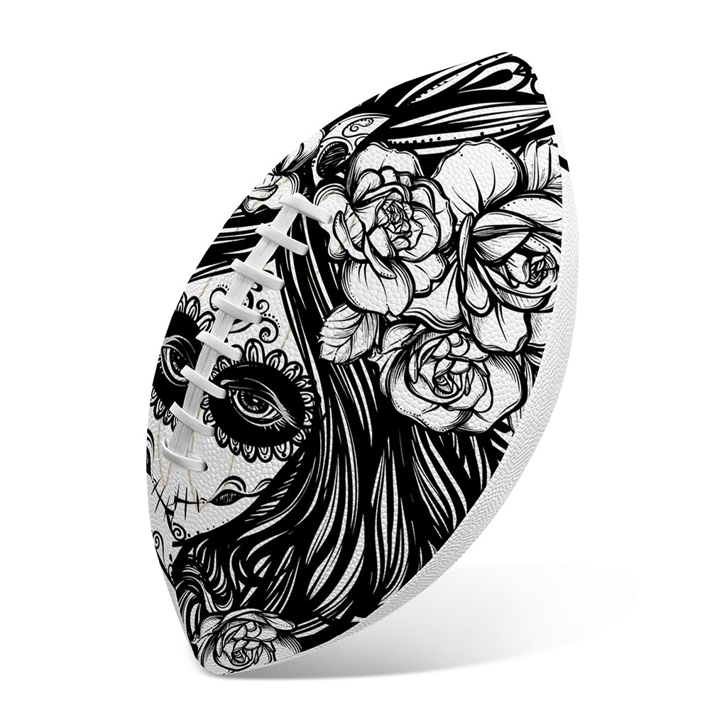 Black And White Calavera Girl Print Rugby Ball