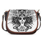 Black And White Calavera Girl Print Saddle Bag