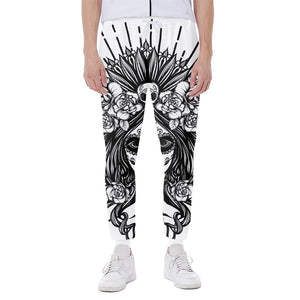 Black And White Calavera Girl Print Scuba Joggers