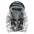Black And White Calavera Girl Print Sherpa Lined Zip Up Hoodie