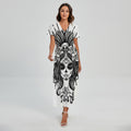 Black And White Calavera Girl Print Short Sleeve Maxi Dress