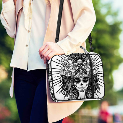 Black And White Calavera Girl Print Shoulder Strap Bible Bag
